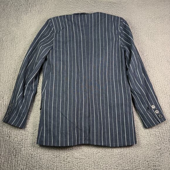 Free People Ashby Blazer Womens S Navy Blue Pinstriped Linen Double Breasted - Picture 6 of 12